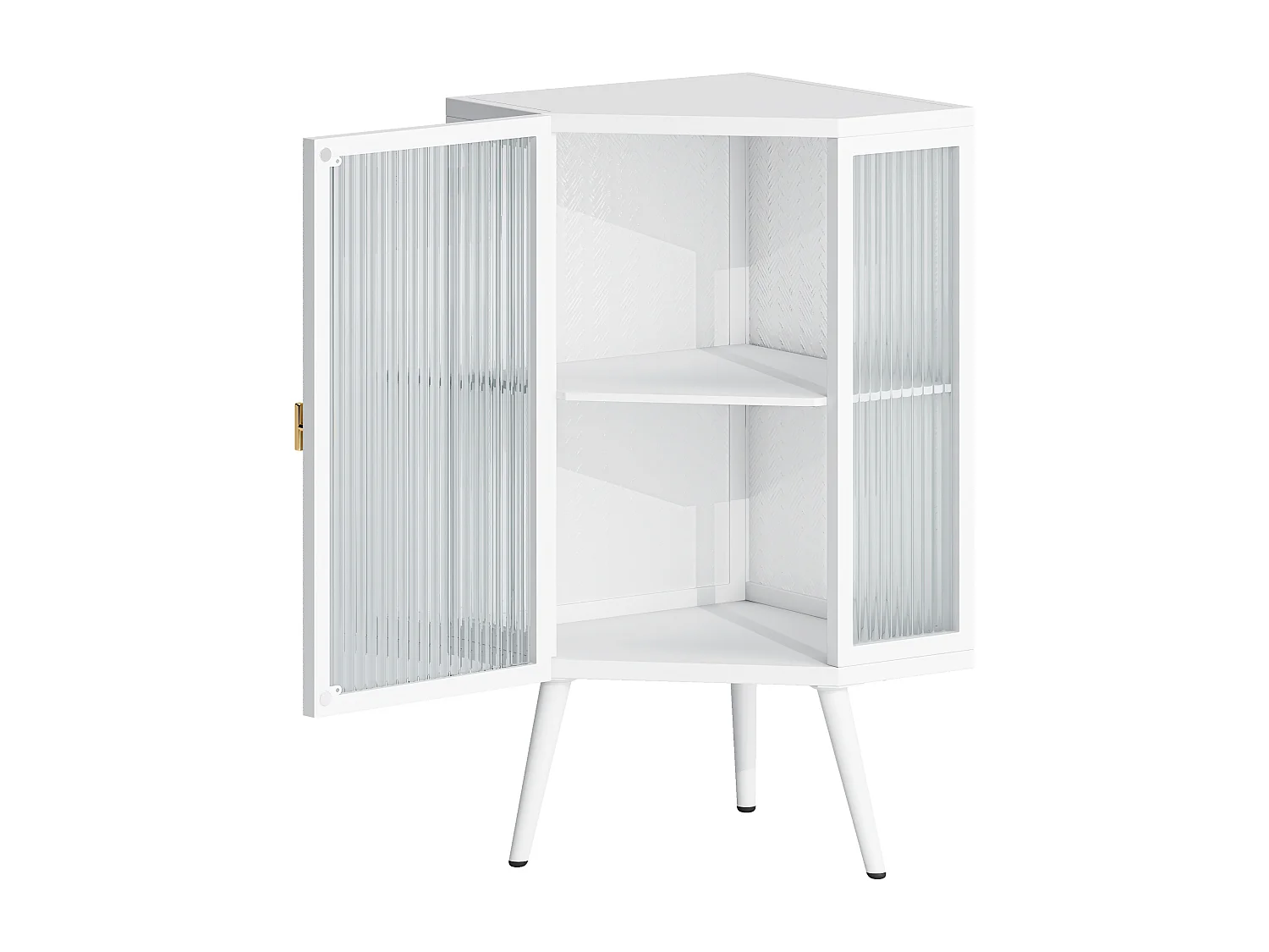 Armoire Conique avec Porte en Verre trempé et étagères de Rangement pour Salle de Bain, Salon,Blanc