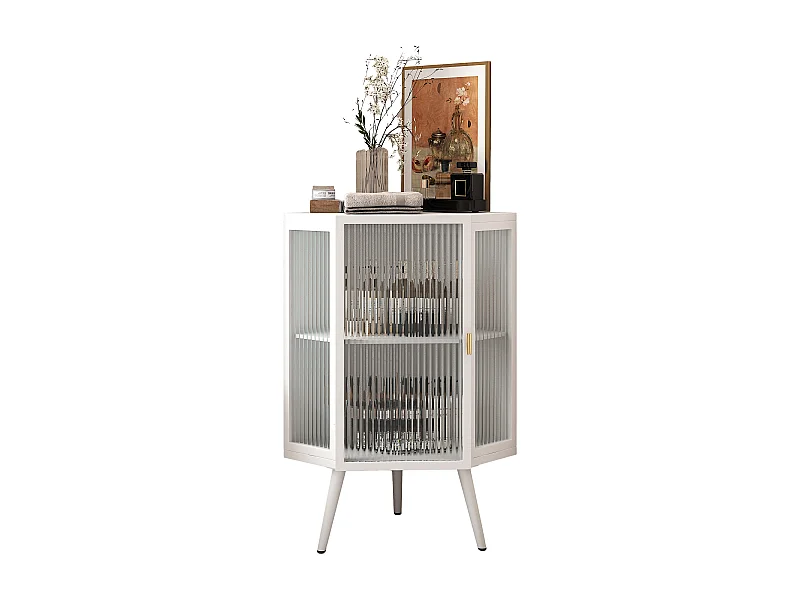 Armoire Conique avec Porte en Verre trempé et étagères de Rangement pour Salle de Bain, Salon,Blanc