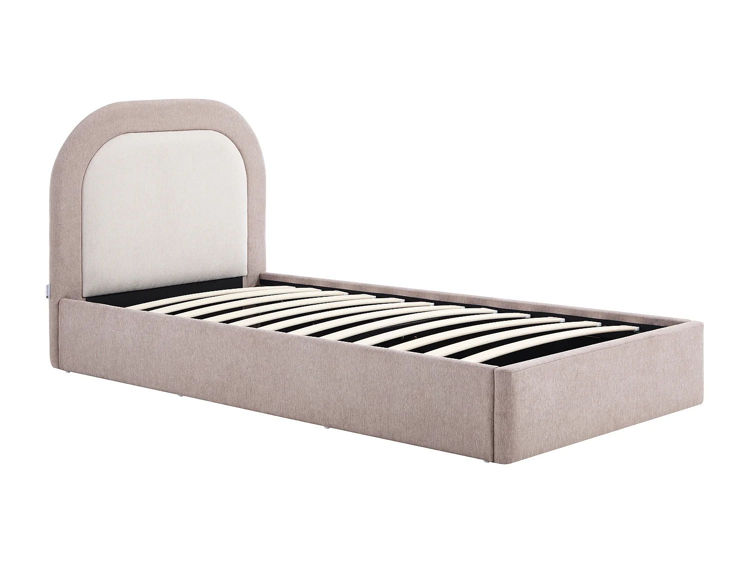 Lit coffre 90 x 190 cm – Tissu – Taupe et Beige + Matelas - IDONO