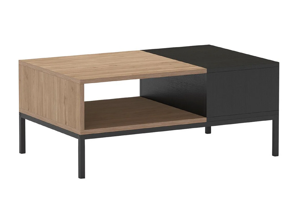 Table basse en mélaminé imitation bois et noir piètement métal laqué noir - CALLAS