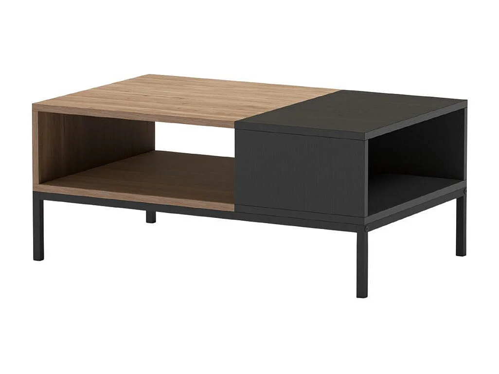 Table basse en mélaminé imitation bois et noir piètement métal laqué noir - CALLAS