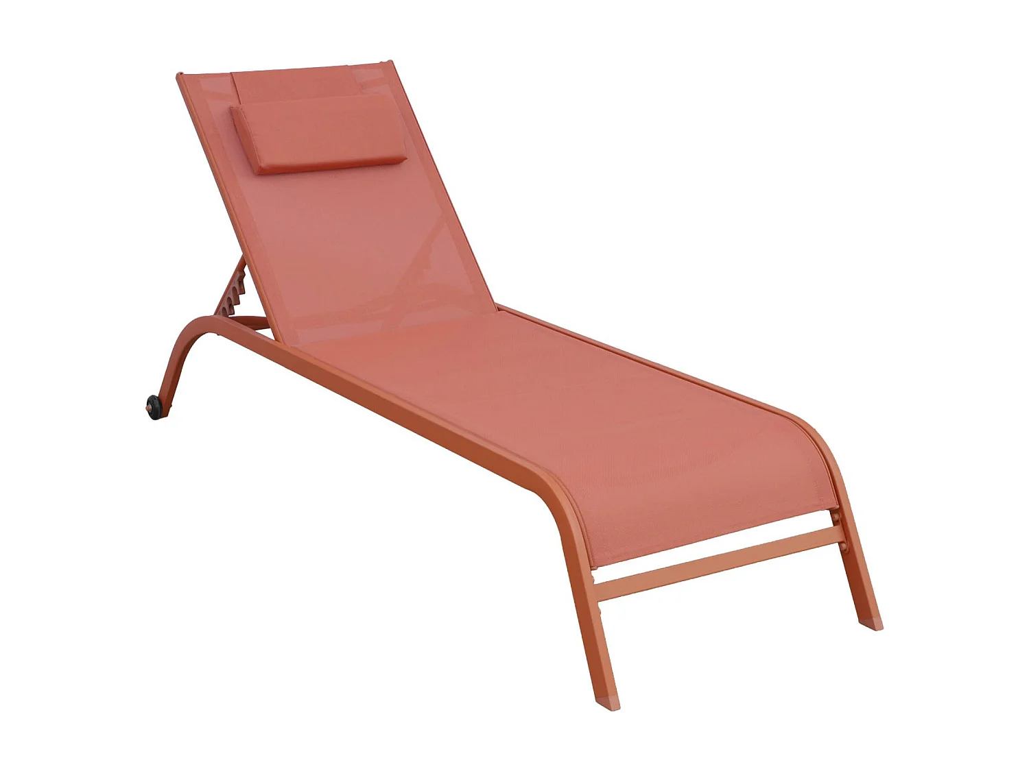 Lot de 2 bains de soleil acier terracotta multi positions avec coussin et roulettes - Ona