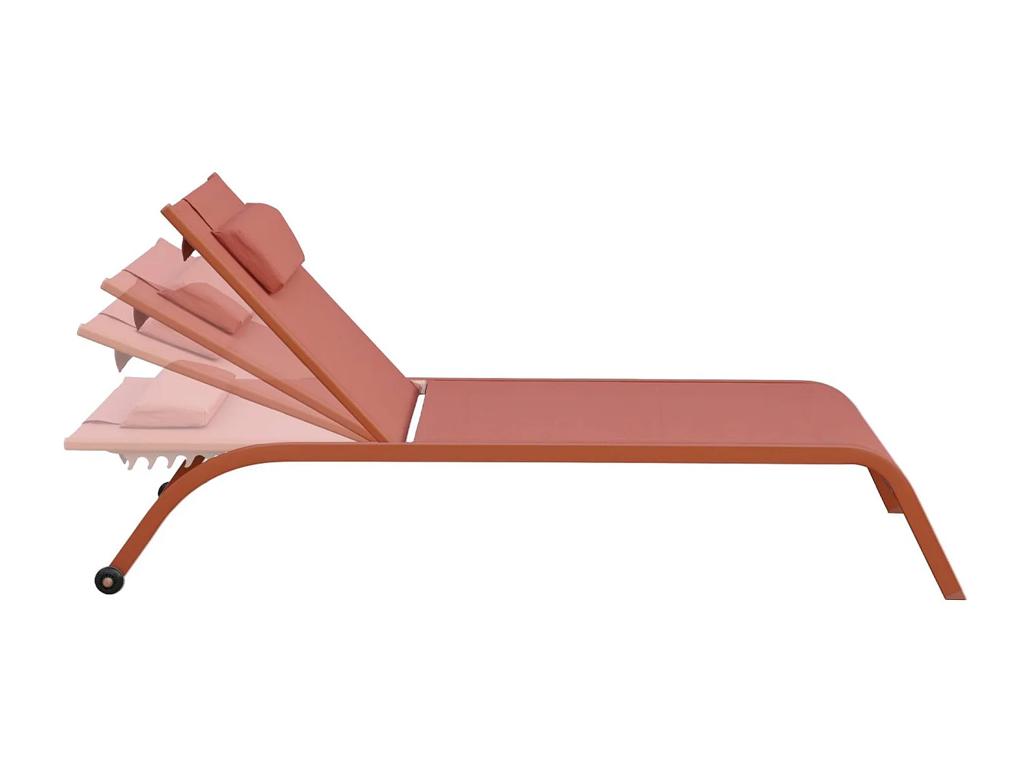 Lot de 2 bains de soleil acier terracotta multi positions avec coussin et roulettes - Ona