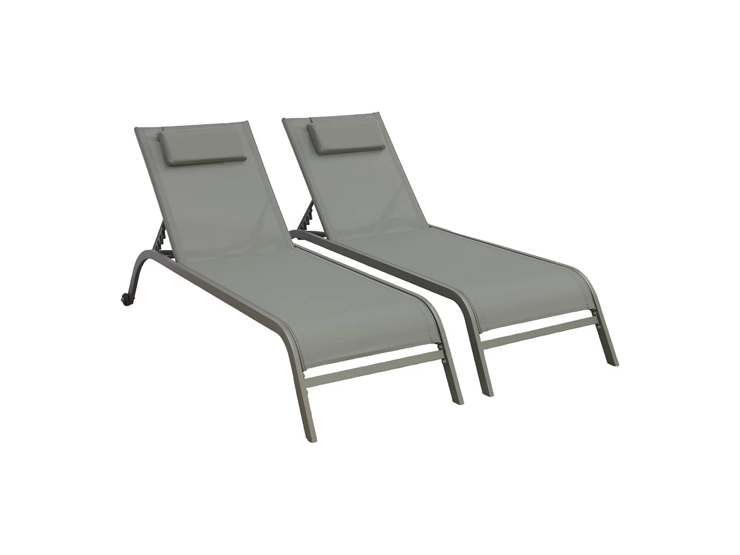 Lot de 2 bains de soleil acier kaki multi positions avec coussin et roulettes - Ona