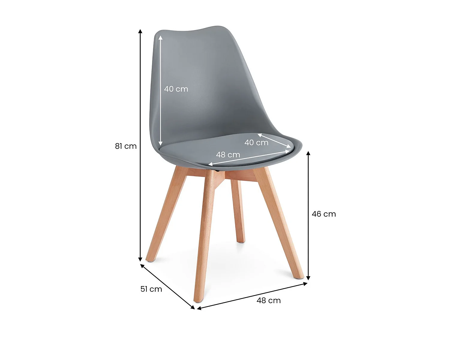 Lot de 4 chaises de salle à manger ABBY style scandinave gris clair design nordique piètement bois massif, siège coque rembourré