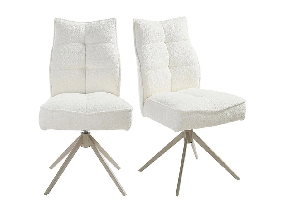 Lot 2 chaises pivotantes tissu bouclette écru pieds taupe – CYNTHIA