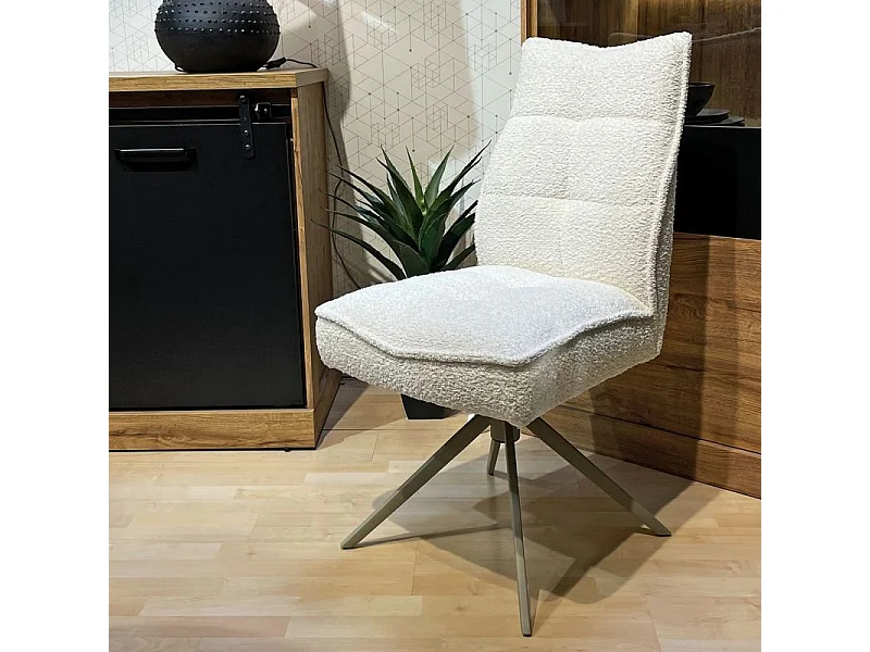 Lot 2 chaises pivotantes tissu bouclette écru pieds taupe – CYNTHIA