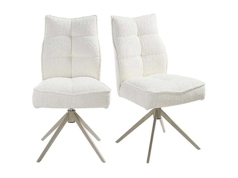 Lot 2 chaises pivotantes tissu bouclette écru pieds taupe – CYNTHIA