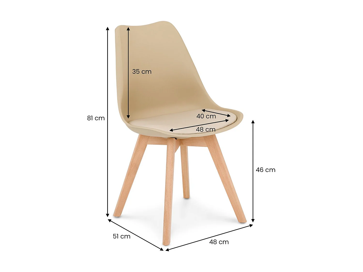 Lot de 4 chaises de salle à manger ABBY style scandinave coloris champage design nordique piètement bois massif, siège coque