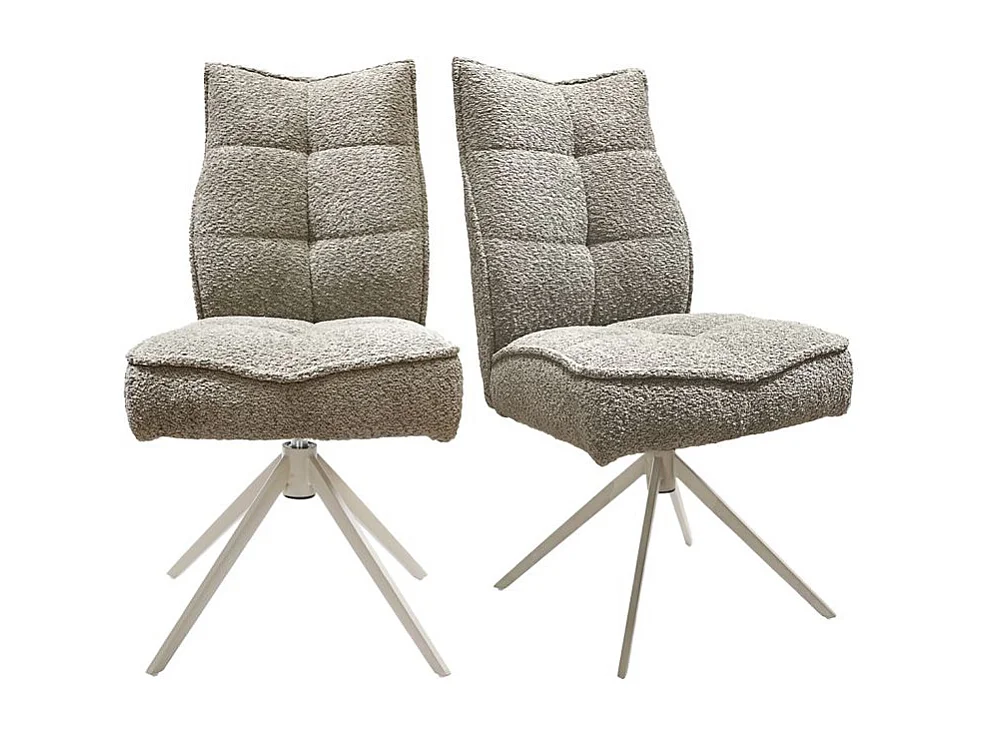 Lot 2 chaises pivotantes tissu bouclette taupe pieds taupe – CYNTHIA