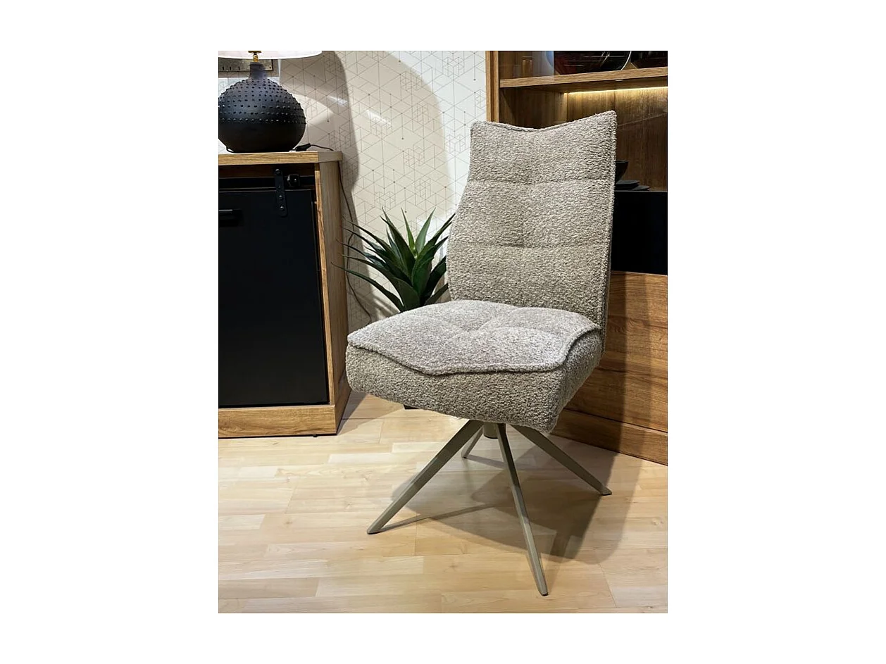 Lot 2 chaises pivotantes tissu bouclette taupe pieds taupe – CYNTHIA