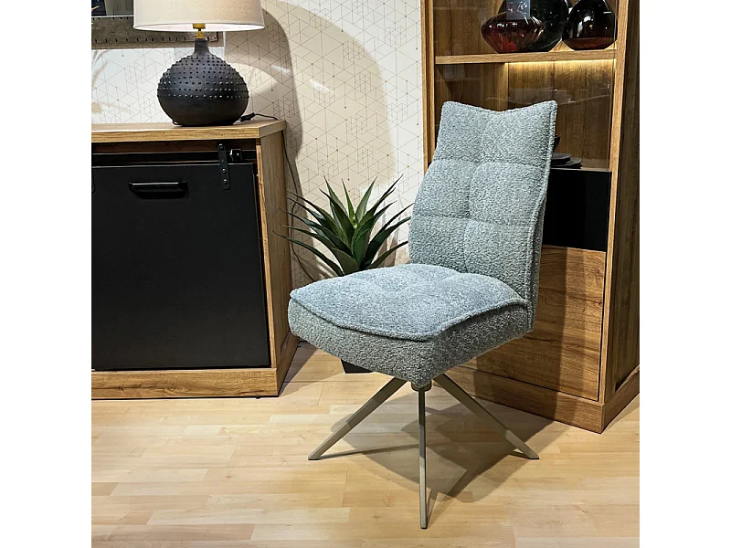 Lot 2 chaises pivotantes tissu bouclette bleu pieds taupe – CYNTHIA