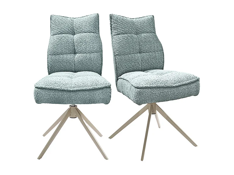 Lot 2 chaises pivotantes tissu bouclette bleu pieds taupe – CYNTHIA