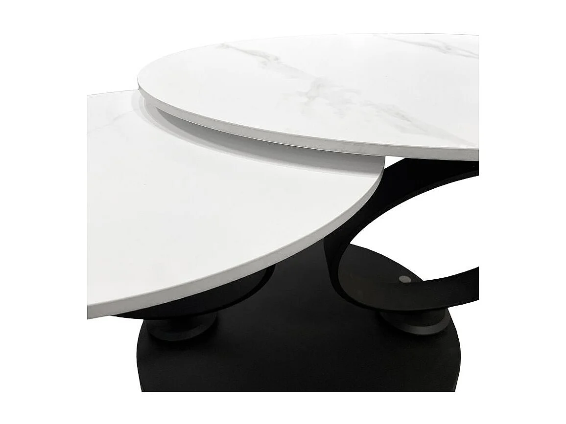 Table basse 2 plateaux ronds rotatifs céramique blanc marbré - SHIVA