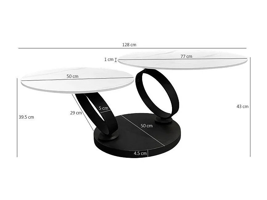 Table basse 2 plateaux ronds rotatifs céramique blanc marbré - SHIVA