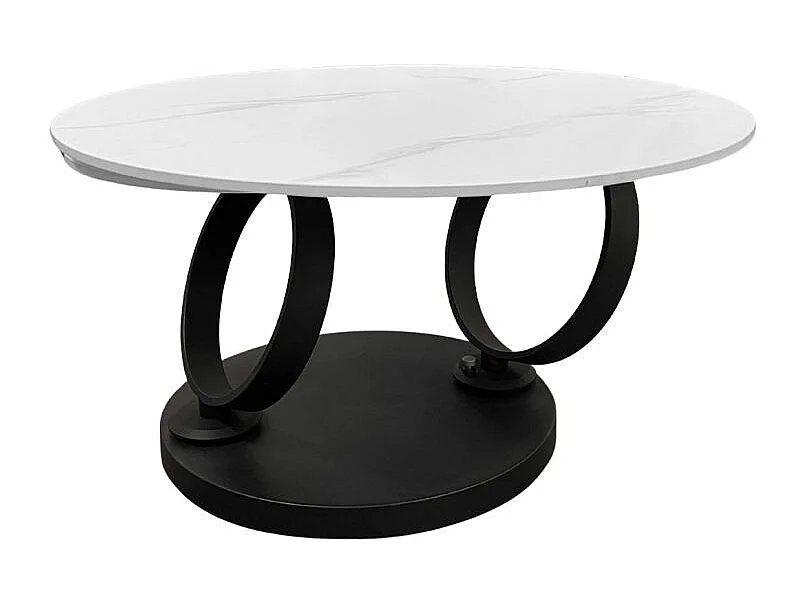 Table basse 2 plateaux ronds rotatifs céramique blanc marbré - SHIVA