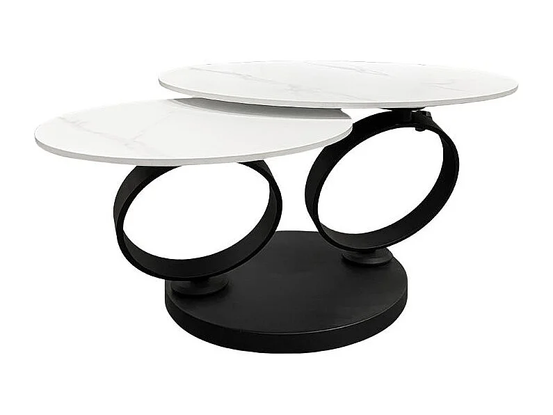 Table basse 2 plateaux ronds rotatifs céramique blanc marbré - SHIVA