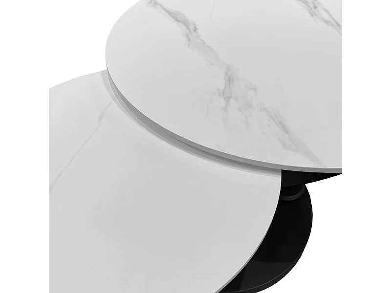 Table basse 2 plateaux ronds rotatifs céramique blanc marbré - SHIVA