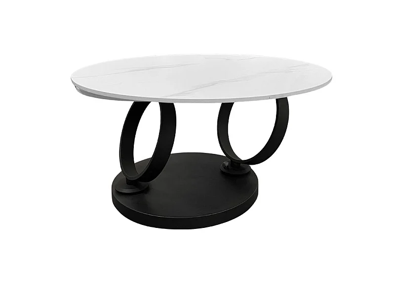 Table basse 2 plateaux ronds rotatifs céramique blanc marbré - SHIVA