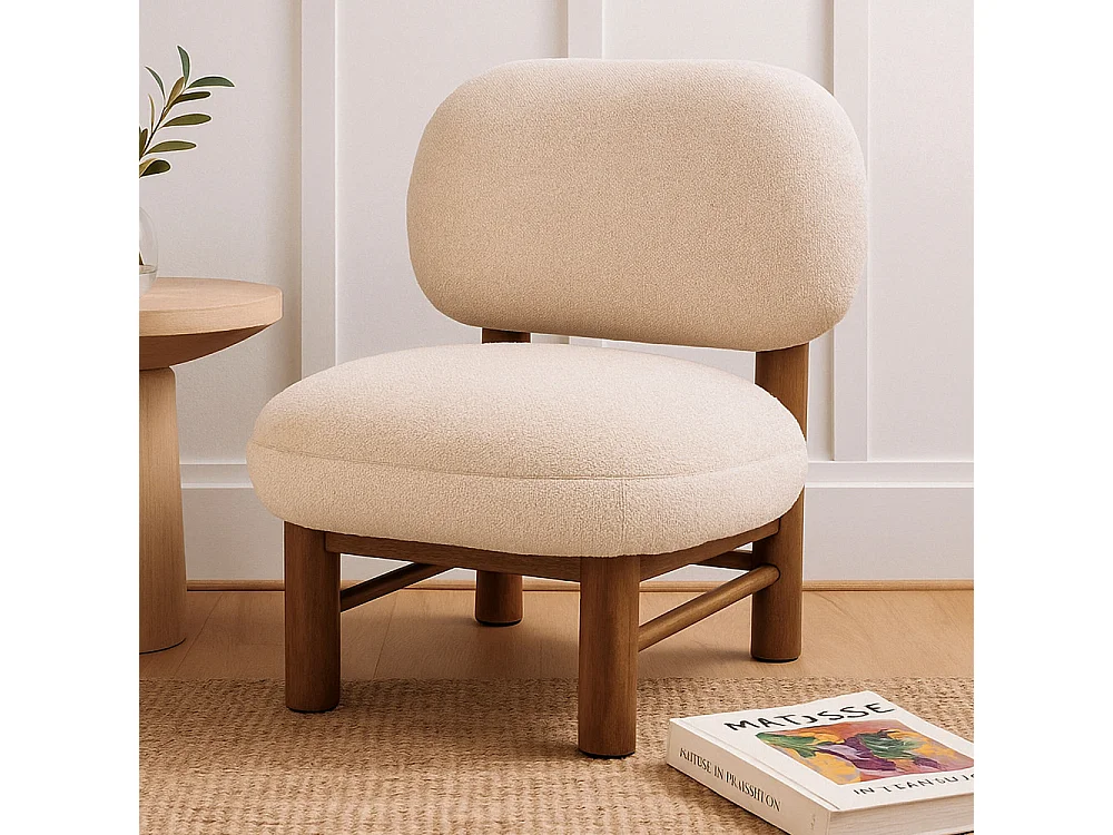 Nubo - Fauteuil en tissu bouclette et bois - Beige