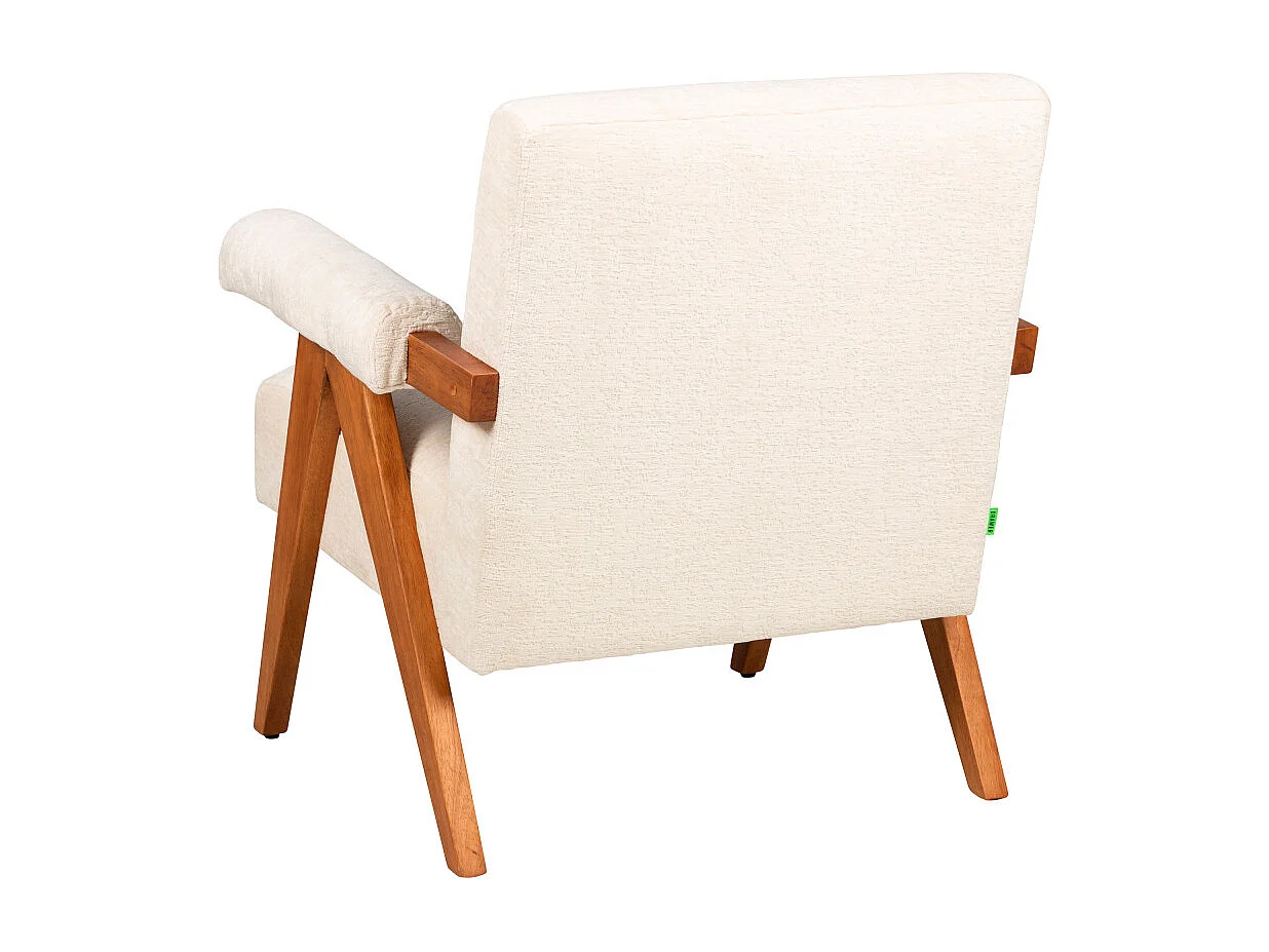 Veda - Fauteuil en tissu chenille et bois - Écru