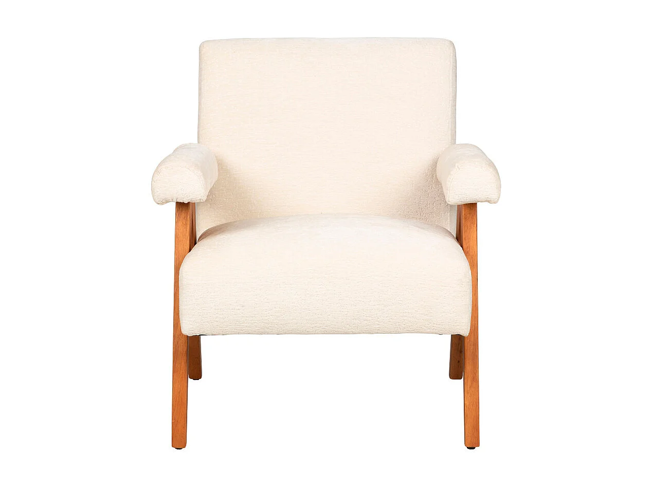 Veda - Fauteuil en tissu chenille et bois - Écru