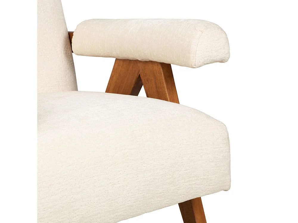 Veda - Fauteuil en tissu chenille et bois - Écru