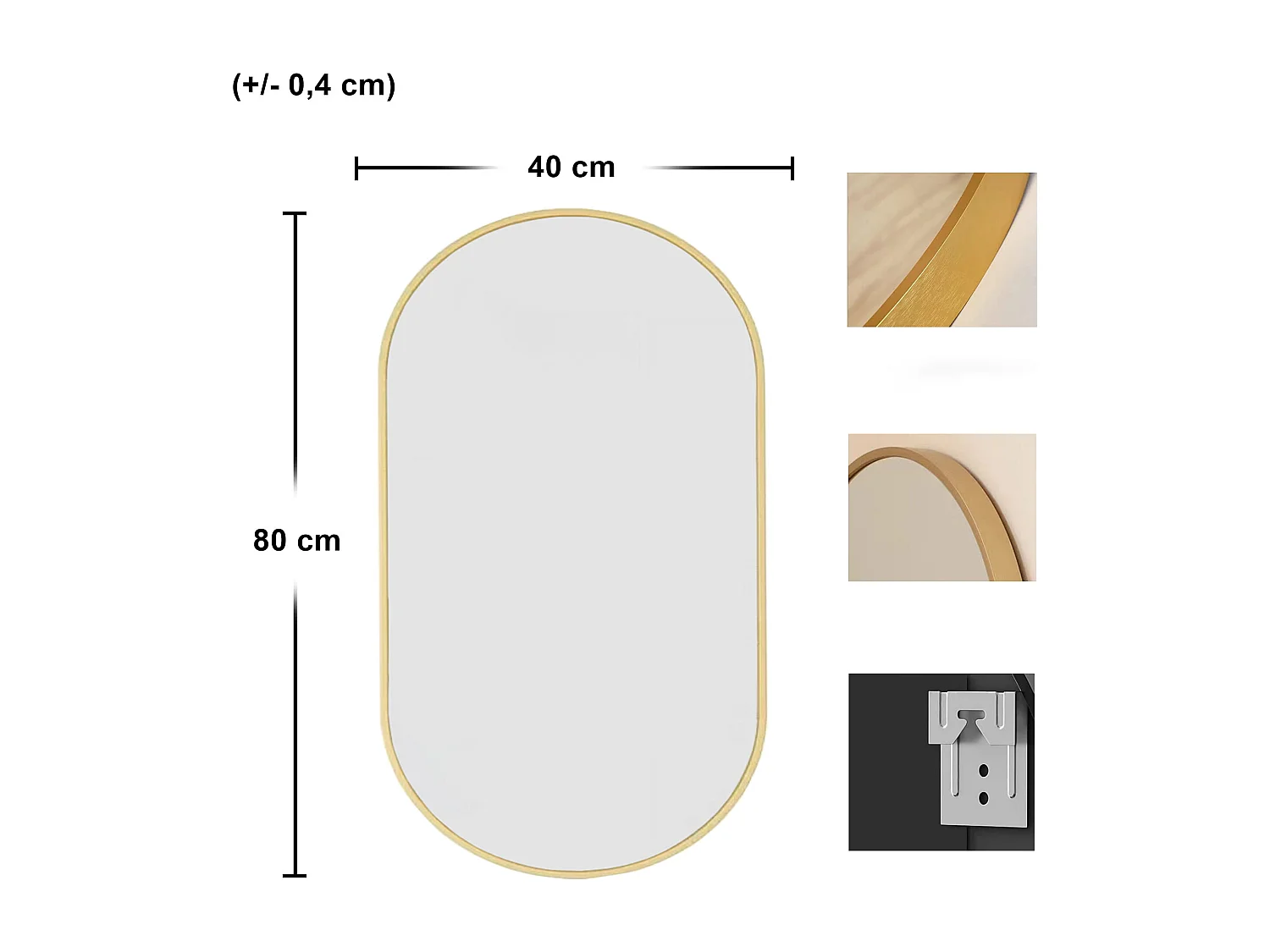 Miroir ovale Valora 80x40cm, cadre doré, style loft