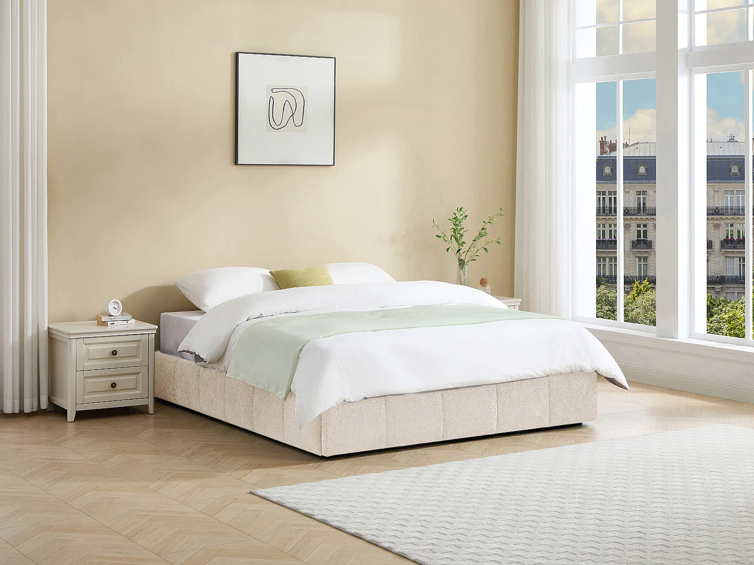 Sommier coffre 160 x 200 cm en tissu bouclette - Beige - NULOX de YSMÉE