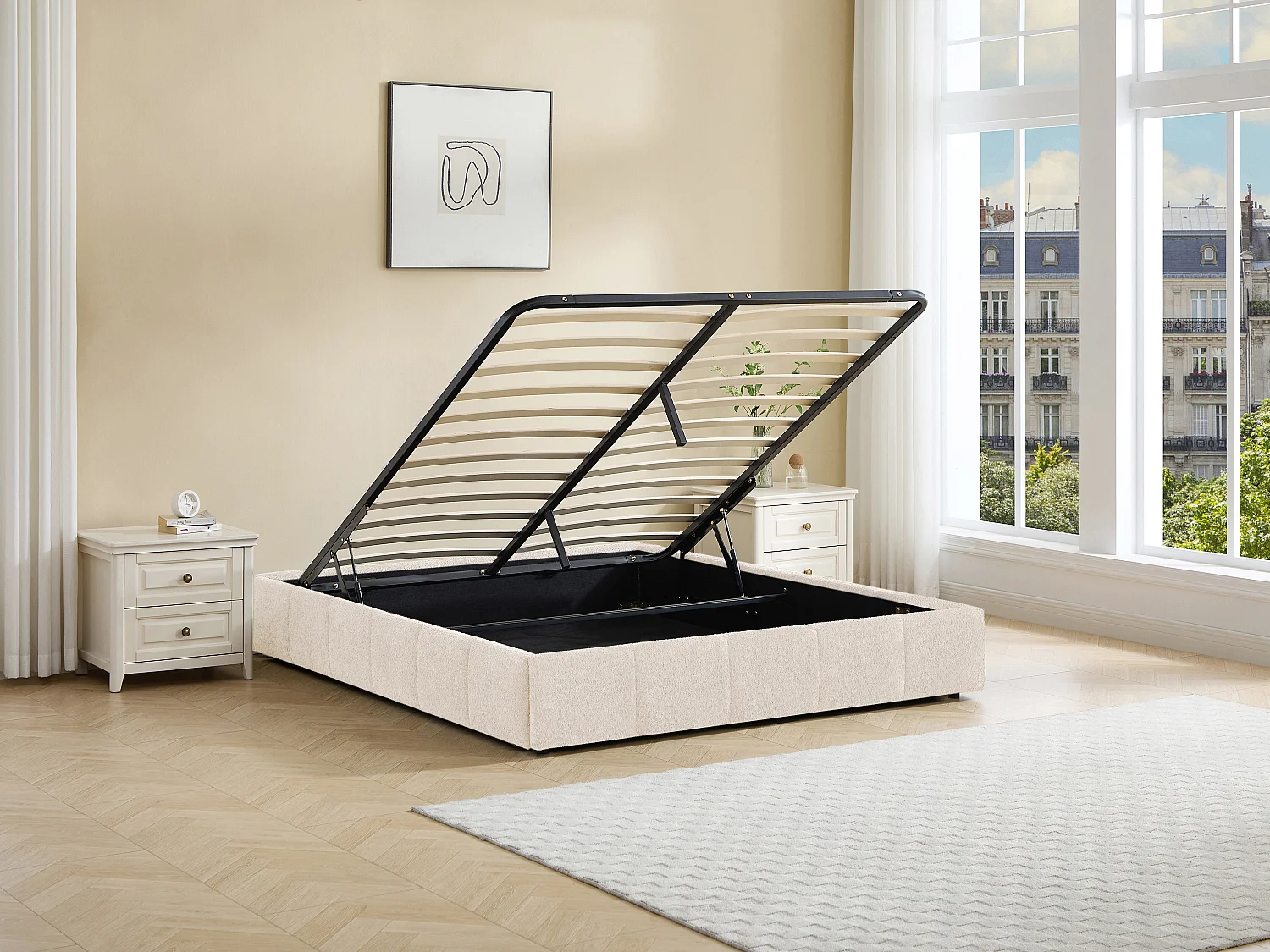 Sommier coffre 160 x 200 cm en tissu bouclette - Beige - NULOX de YSMÉE