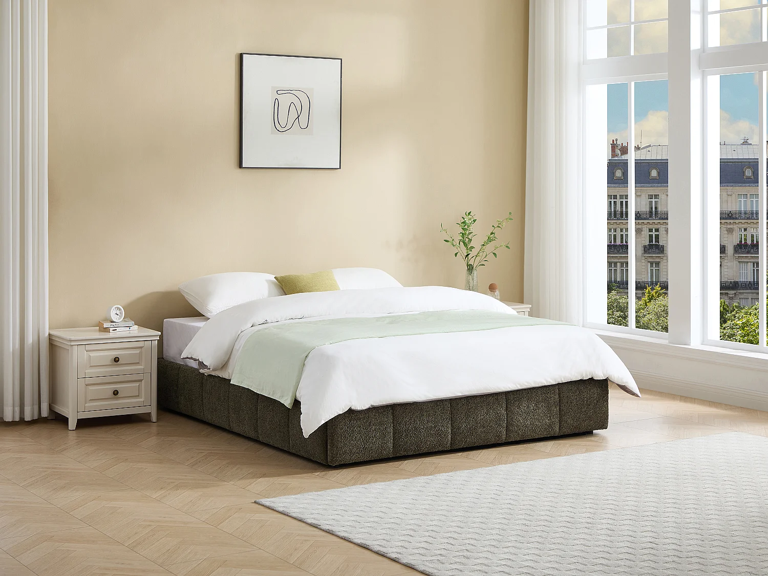 Sommier coffre 160 x 200 cm en tissu bouclette - Vert - NULOX de YSMÉE