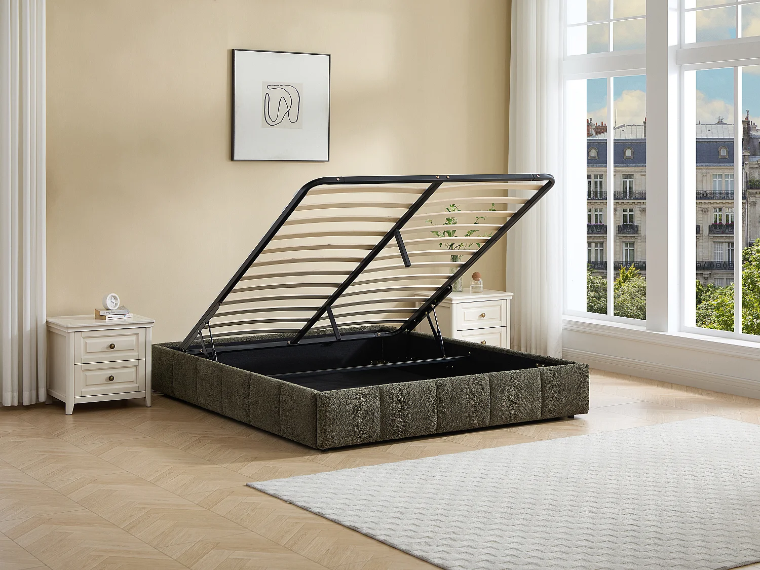 Sommier coffre 160 x 200 cm en tissu bouclette - Vert - NULOX de YSMÉE