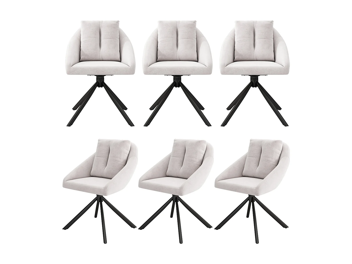 Set van 6 draaibare fluwelen stoelen met ergonomisch gevormd metalen frame – beige