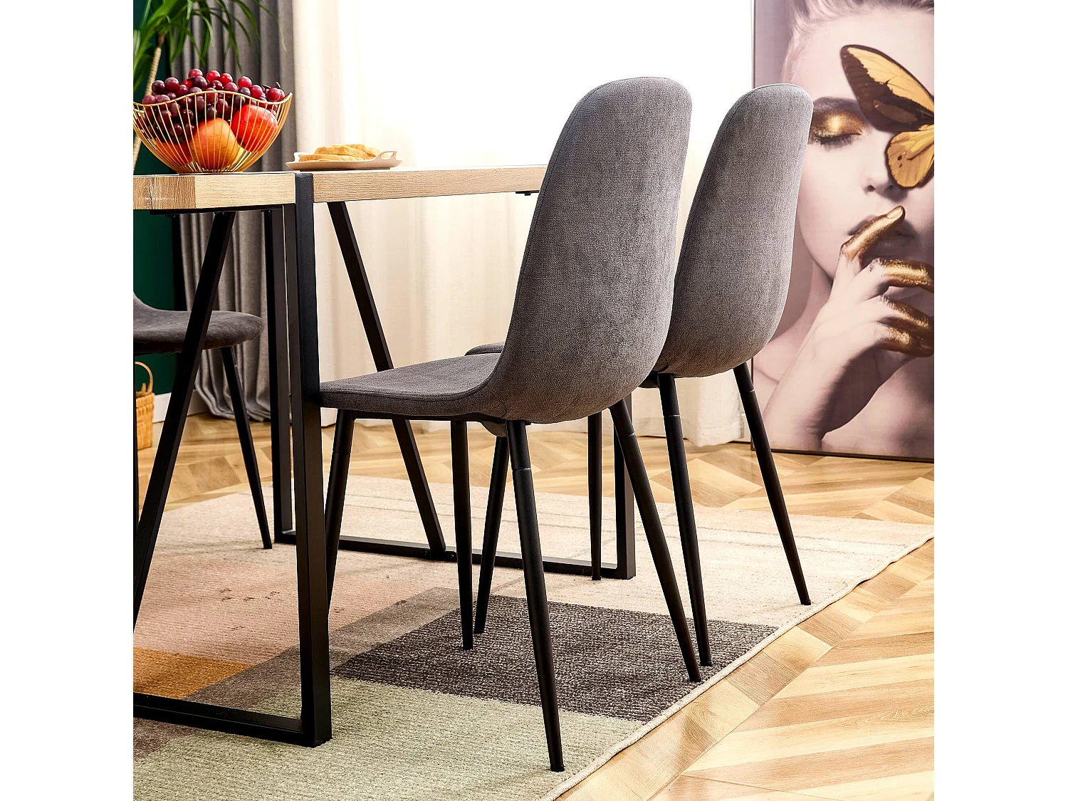 Set van 4 Scandinavische stoelen, vintage zitting van imitatiesuède en metalen poten – grijs