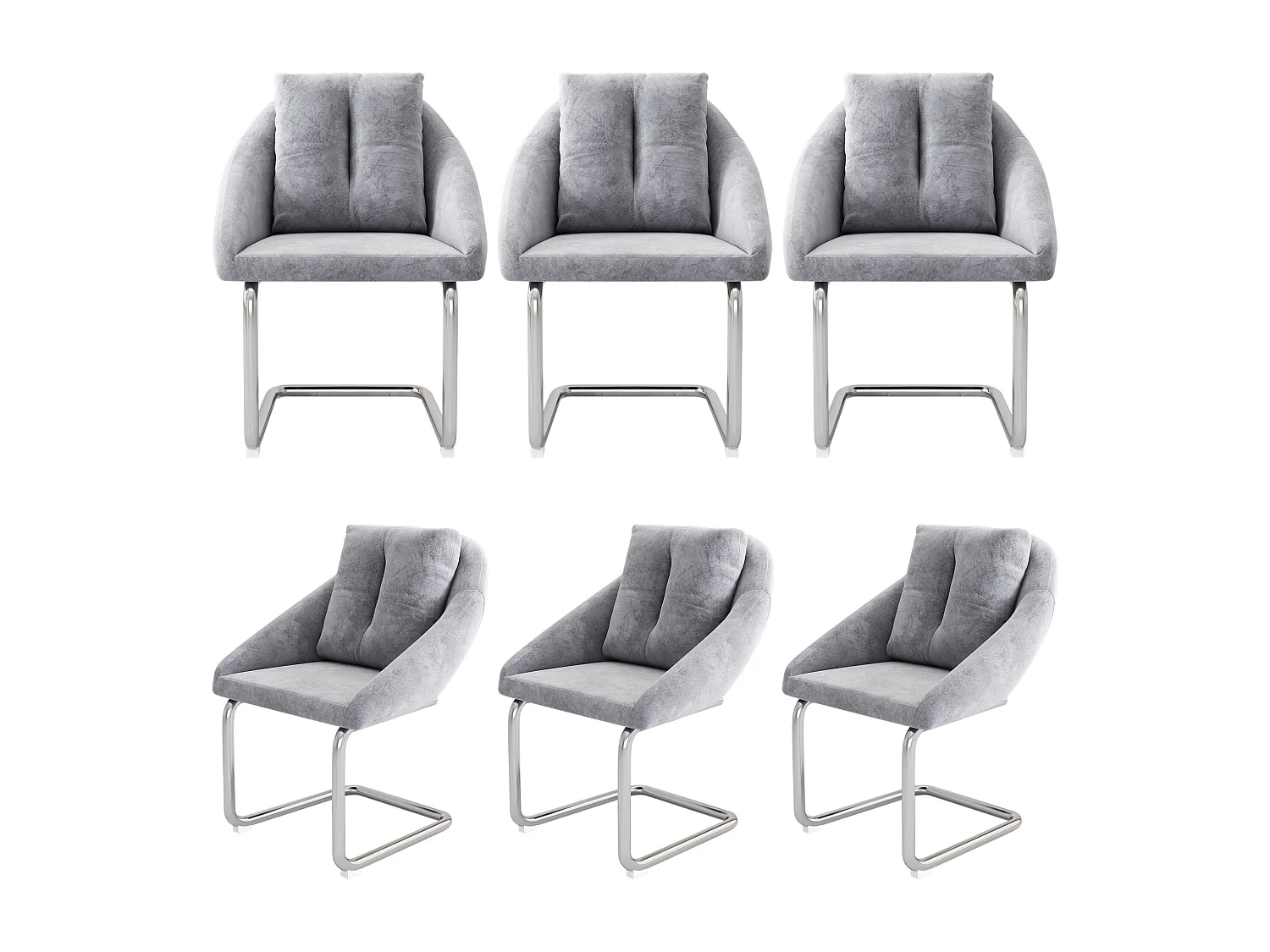 Set di 6 sedie in velluto con struttura in metallo – grigio