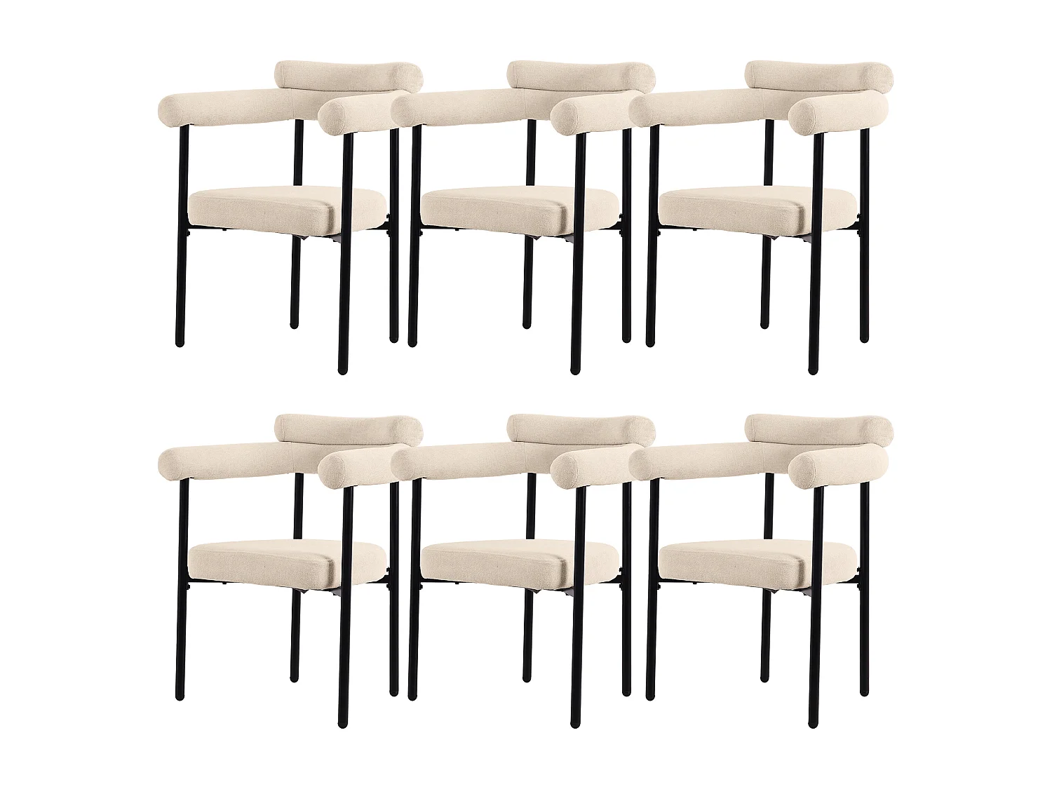 Set van 6 fluwelen eetkamerstoelen met metalen frame – beige