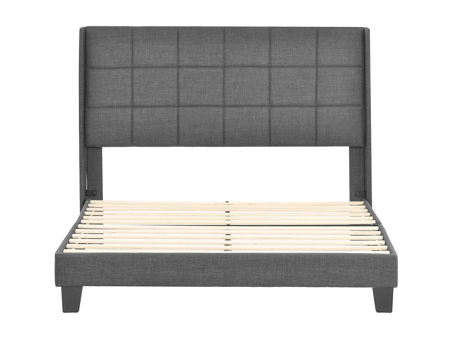 Lit adulte 140x200 cm - Lit double avec tête de lit rembourrée - lin gris - matelas inclus