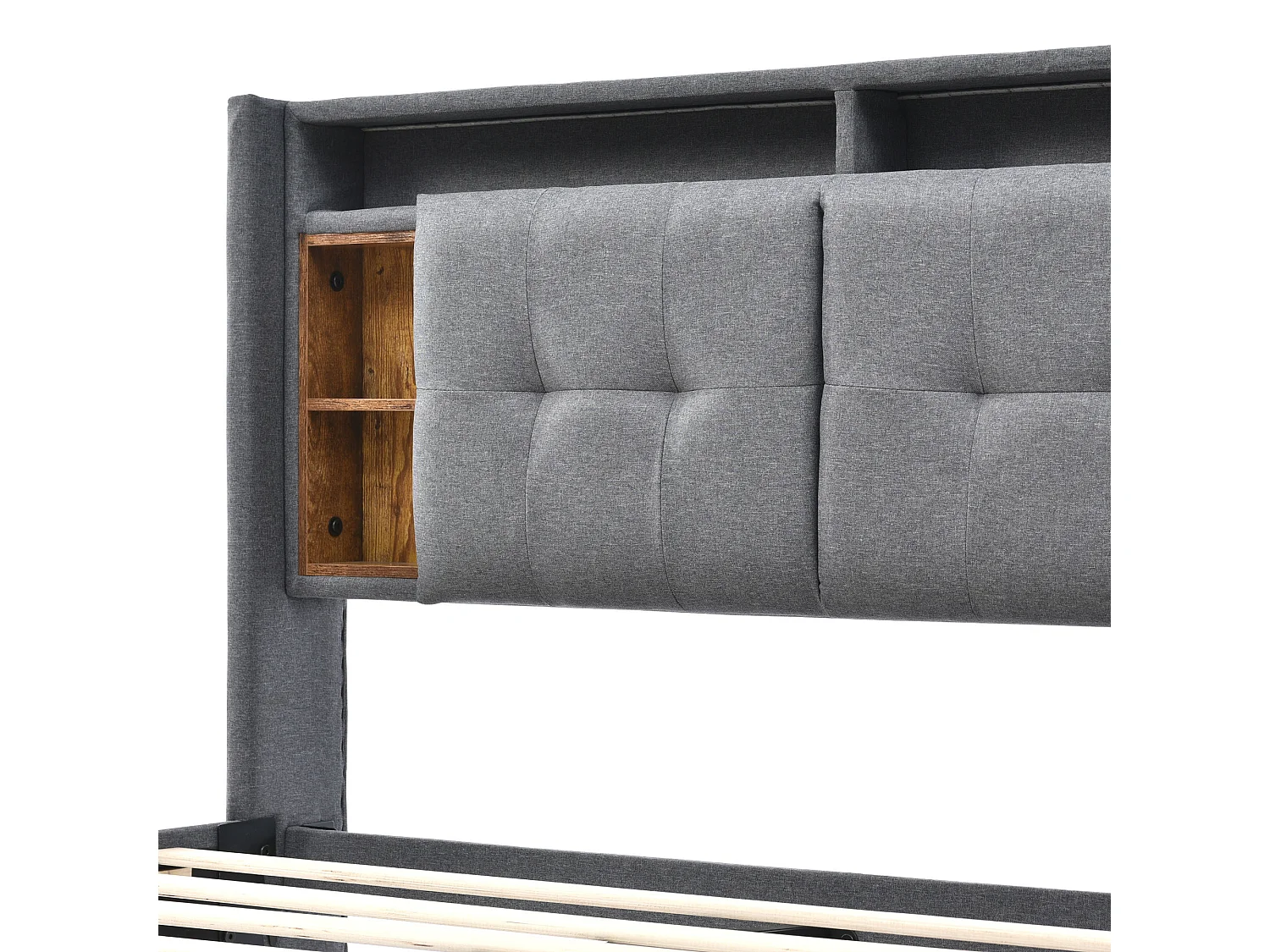 Volwassen bed 140 x 200 cm - Hoofdbord met opbergruimte en USB-aansluiting - linnengrijs - inclusief matras