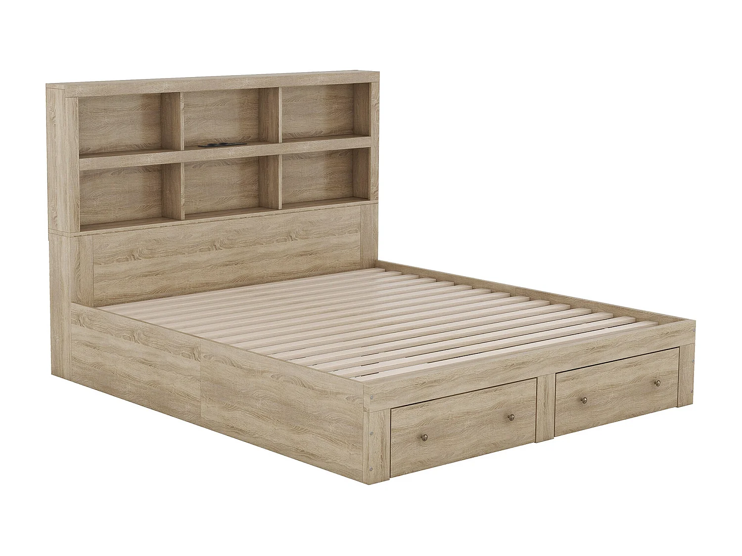 Volwassen bed 160x200cm - met 2 lades - hoofdeinde met opbergruimte - gemaakt van hout - matras niet inbegrepen