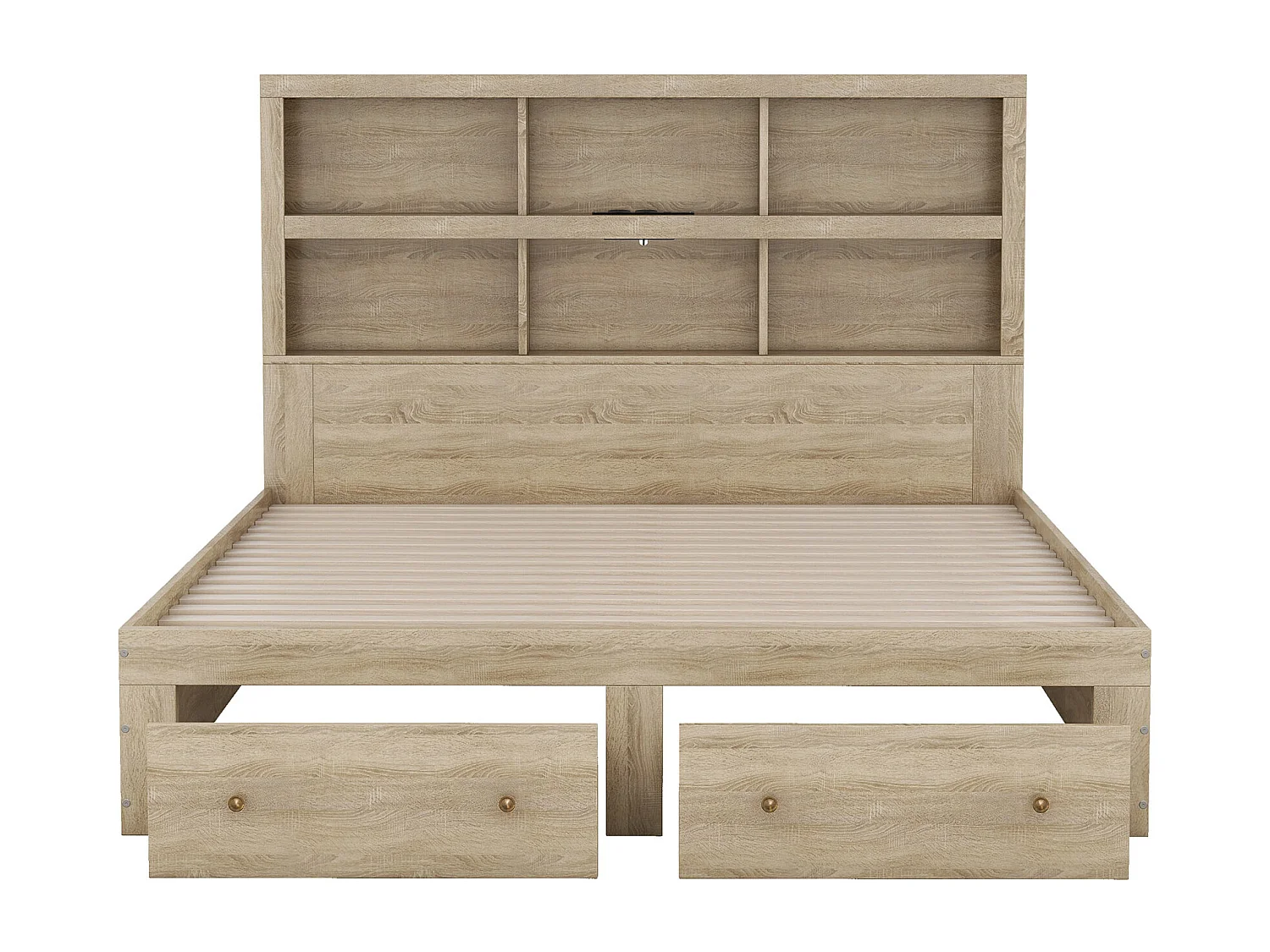 Volwassen bed 160x200cm - met 2 lades - hoofdeinde met opbergruimte - gemaakt van hout - matras niet inbegrepen