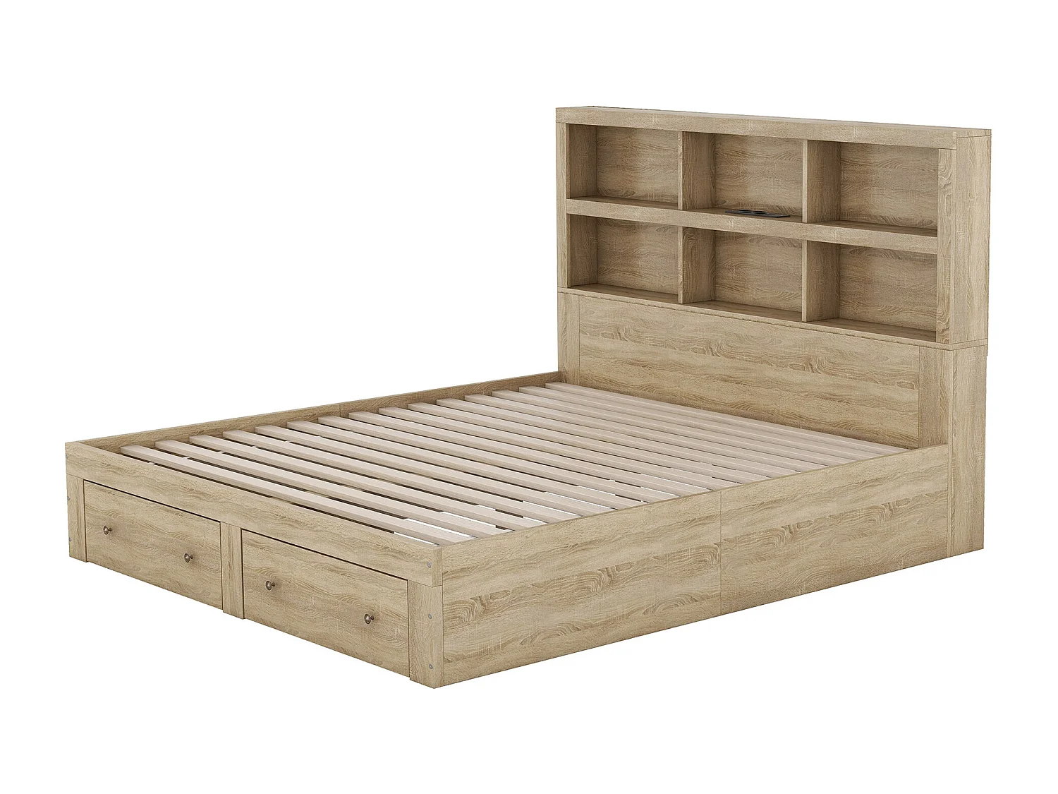 Volwassen bed 160x200cm - met 2 lades - hoofdeinde met opbergruimte - gemaakt van hout - matras niet inbegrepen