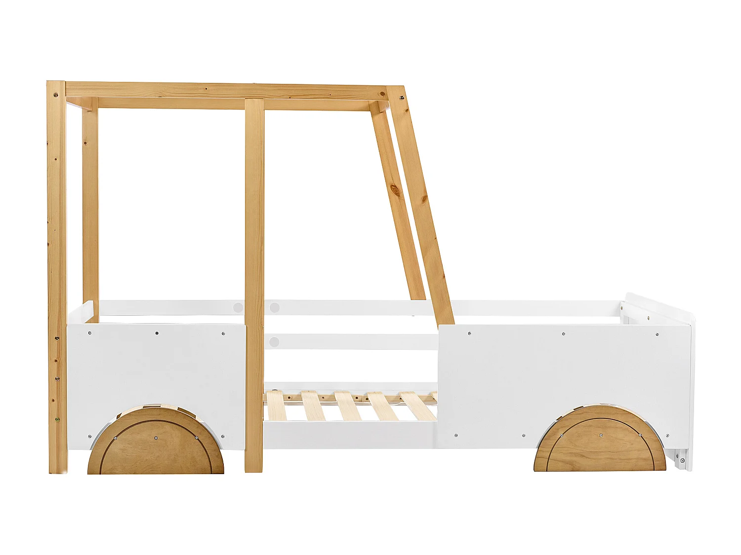 Łóżko dziecięce 90x200 cm - z zagłówkiem - z drewna - białe i naturalne - bez materaca