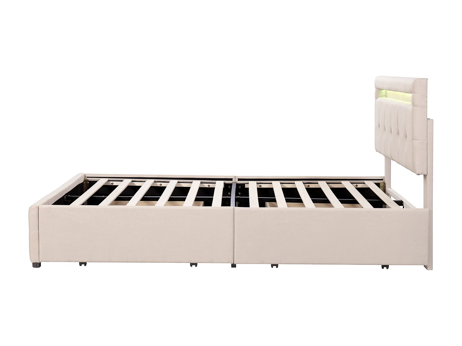 Doppelbett (140 x 200 cm) mit 4 Schubladen und LED-Lampe – beige Bettwäsche – Matratze nicht im Lieferumfang enthalten