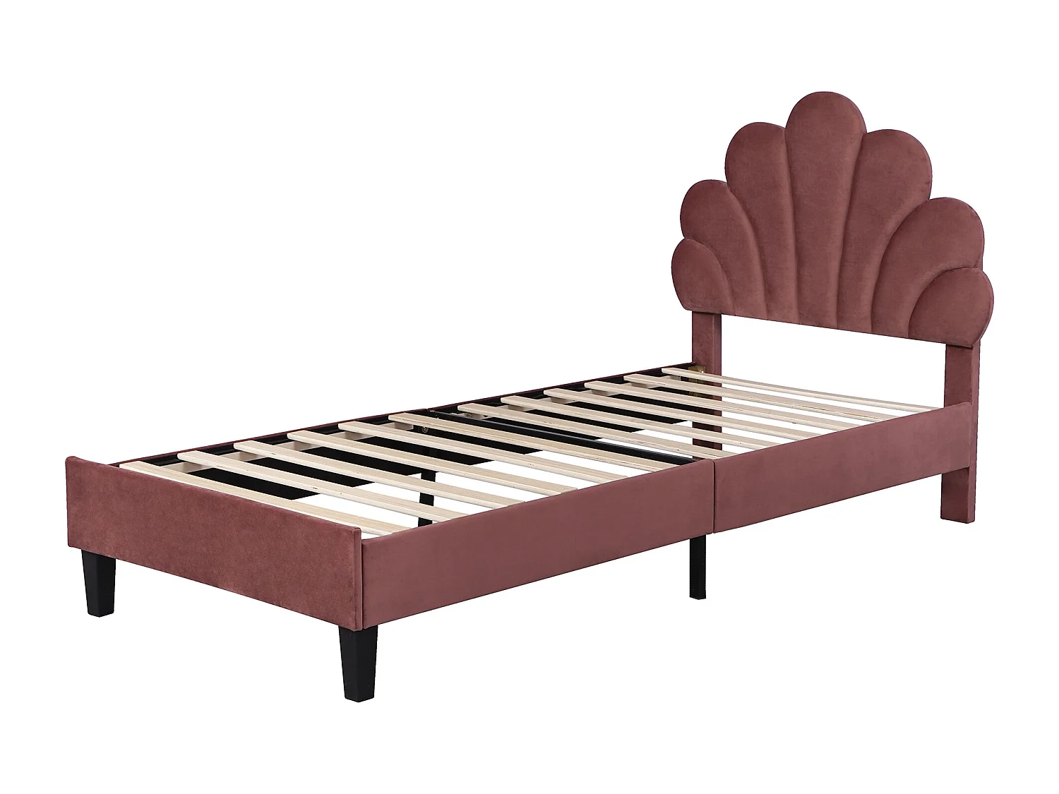 Łóżko dziecięce 90x200 cm - zagłówek w kształcie kwiatka - welur w kolorze fasolowym - materac nie jest wliczony w cenę