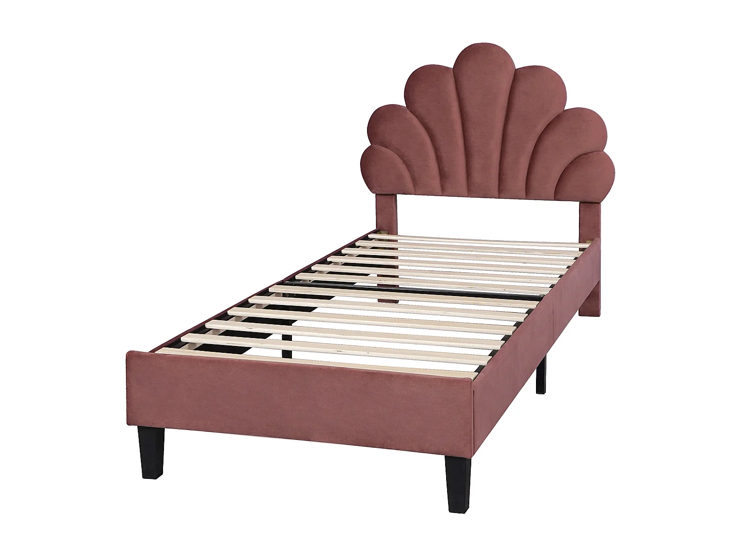 Łóżko dziecięce 90x200 cm - zagłówek w kształcie kwiatka - welur w kolorze fasolowym - materac nie jest wliczony w cenę