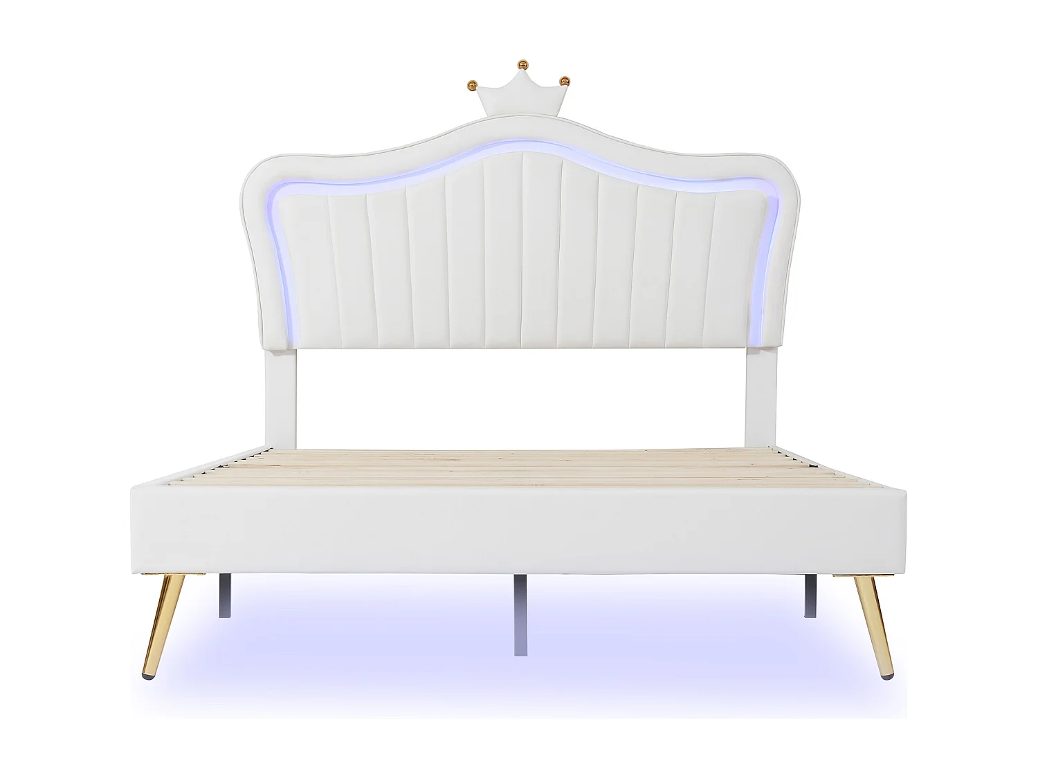 Kinderbett 140 x 200 cm – Kopfteil mit LED-Beleuchtung – weißes Leder – Matratze nicht im Lieferumfang enthalten