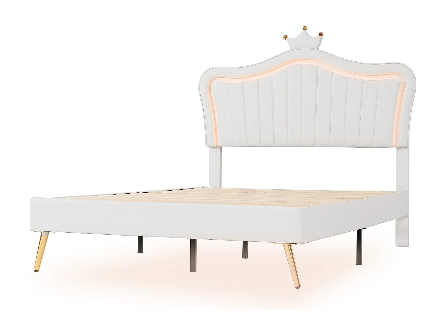 Kinderbett 140 x 200 cm – Kopfteil mit LED-Beleuchtung – weißes Leder – Matratze nicht im Lieferumfang enthalten