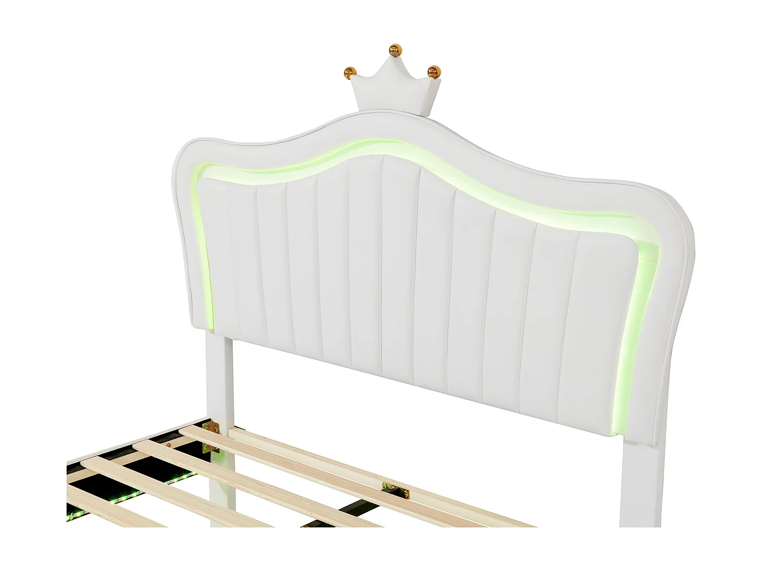 Kinderbett 140 x 200 cm – Kopfteil mit LED-Beleuchtung – weißes Leder – Matratze nicht im Lieferumfang enthalten