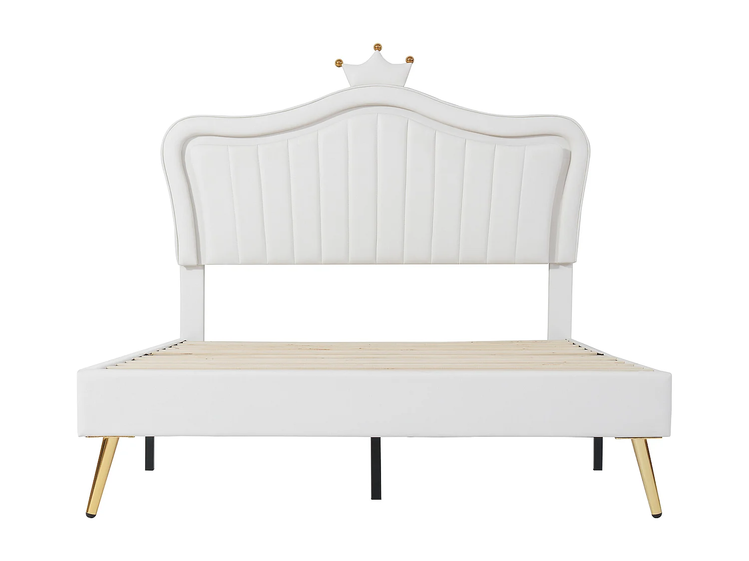 Kinderbett 140 x 200 cm – Kopfteil mit LED-Beleuchtung – weißes Leder – Matratze nicht im Lieferumfang enthalten