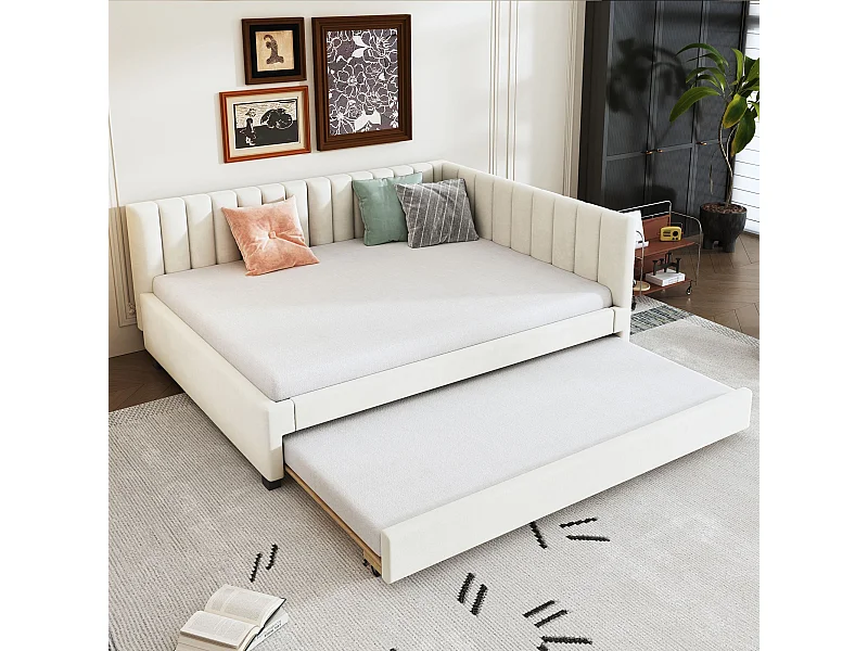 Łóżko dla dorosłych 140x200 cm - z podstawą z listew - beżowy - bez materaca